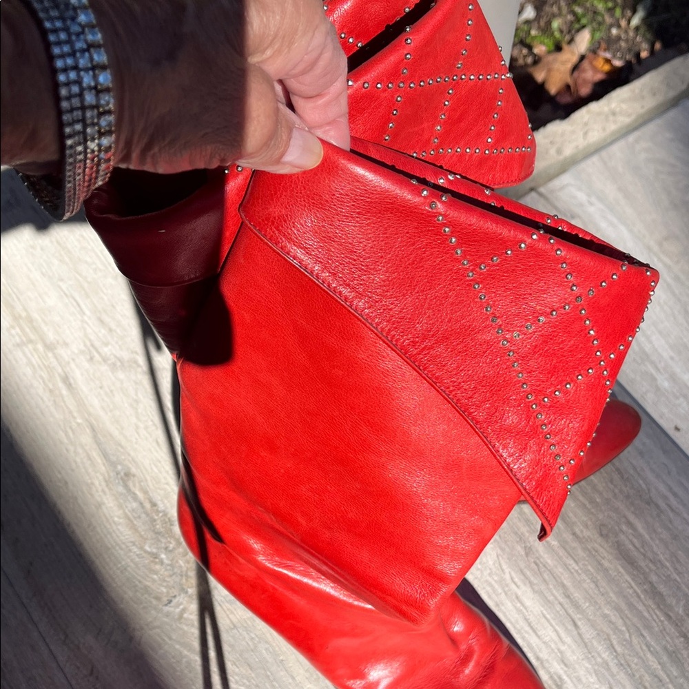 Red Leather Studded Boots